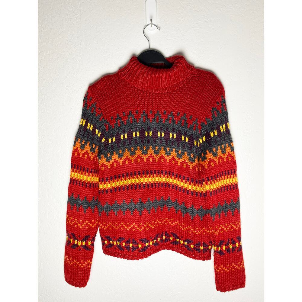 Vintage 90s Women's It's Our Time Turtleneck Knit Sweater Fair Isle Striped Cozy